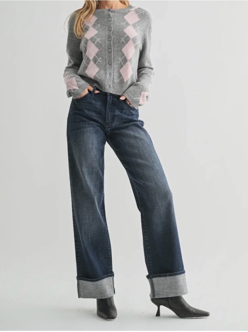 JBD wide leg cuffed jeans Dark Wash Jeans - Blue